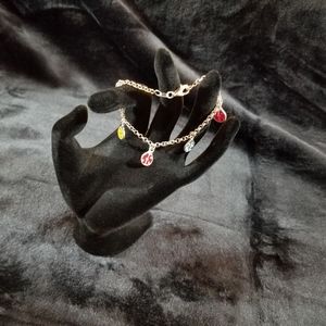 Sterling Silver & Enamel Ladybug Bracelet, 7"